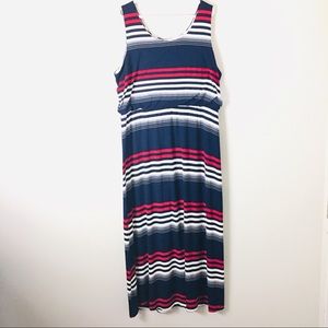 One World Maxi Dress Size 2X Blue/Black/Red/White